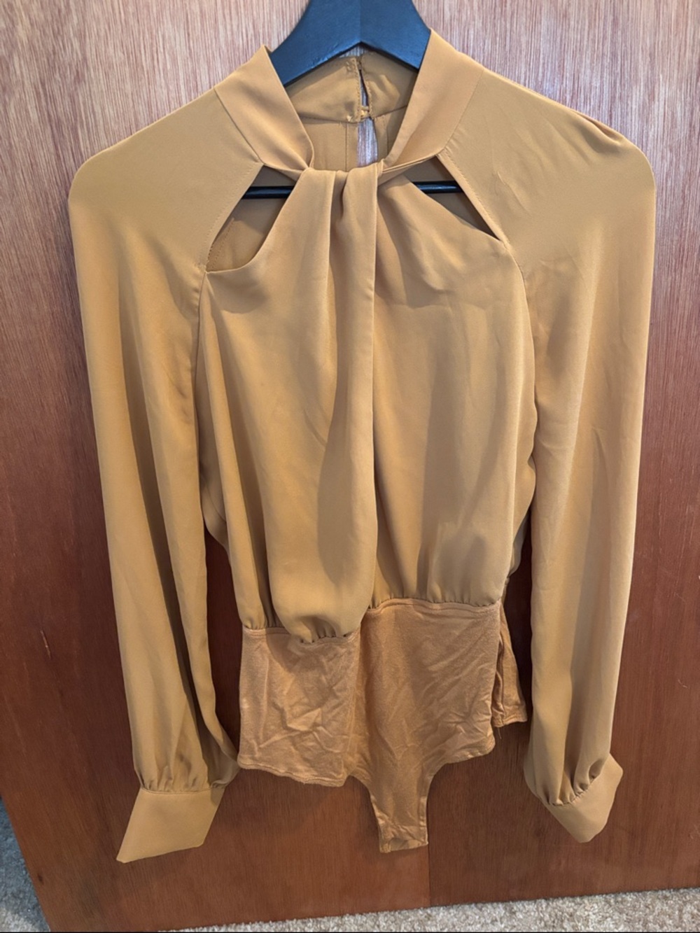 Forever 21 Mustard Long-Sleeve Tie-Neck Bodysuit